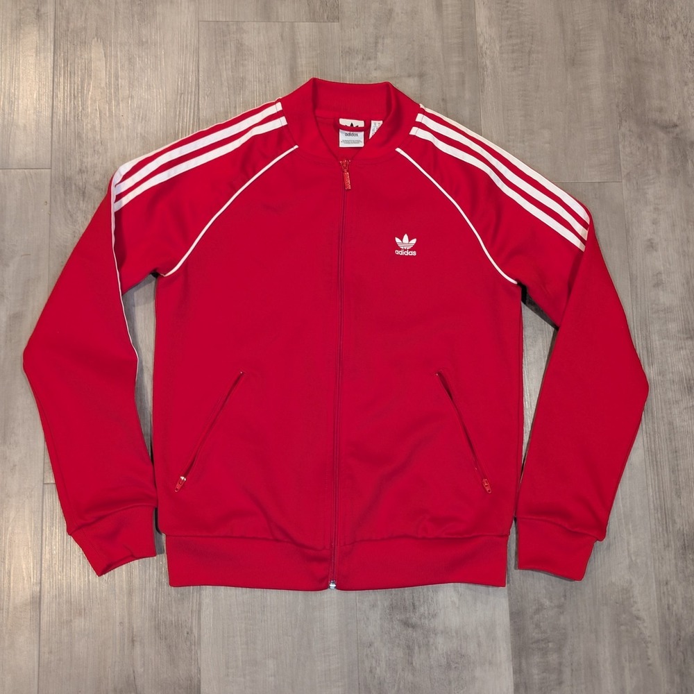 Adidas Trefoil Red Full Zip Front WarmUp Track Jacket Women's Small Tracksuit.